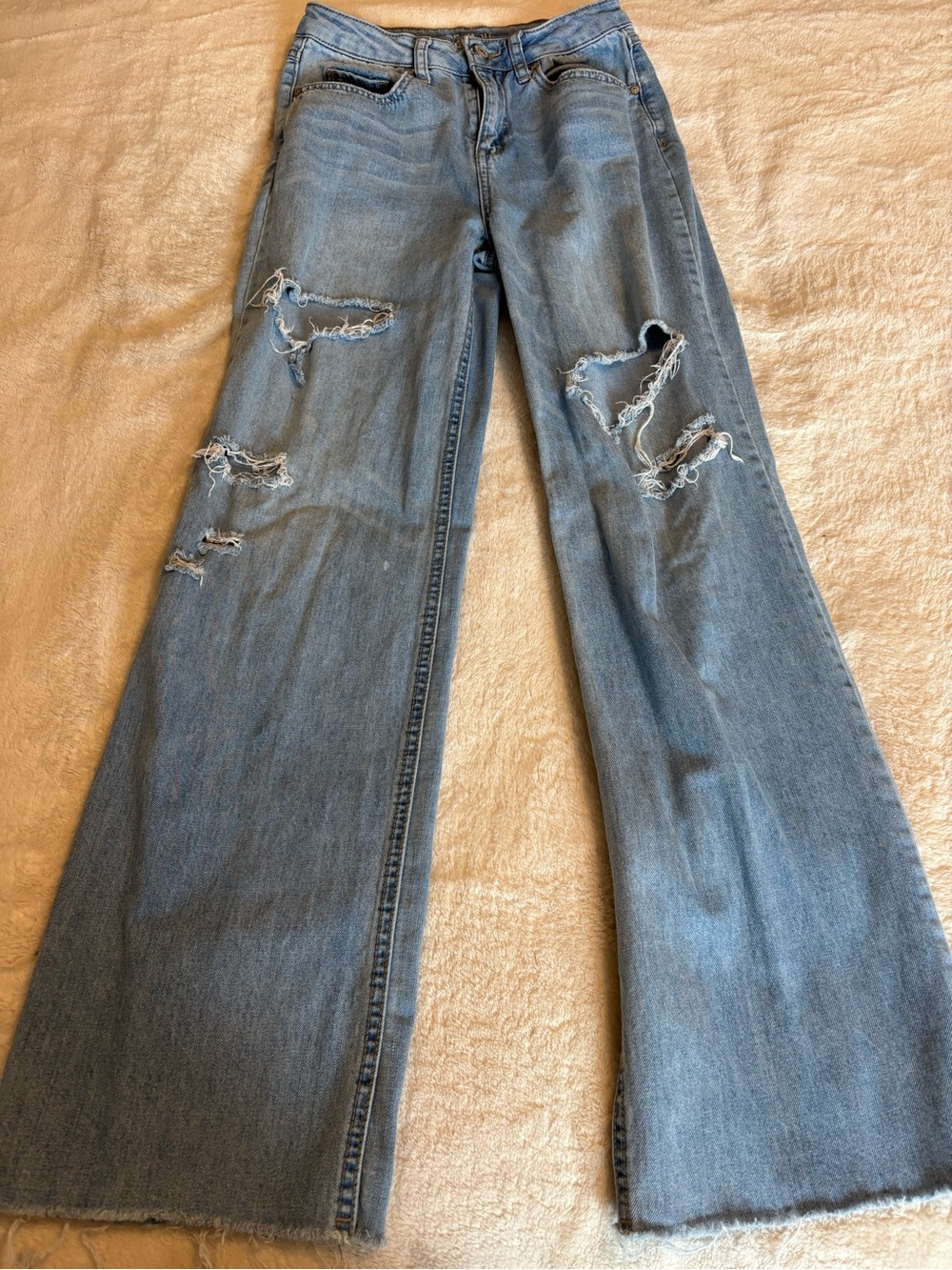 Rewash Light Blue Ripped Wide-Leg Jeans
